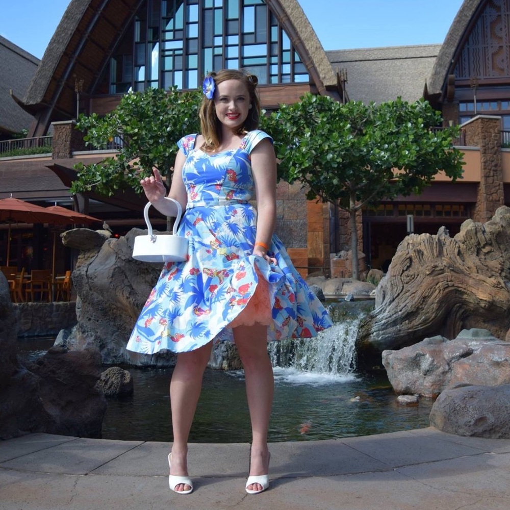 Pinup Girl Swing Skirt Hawaiian Print Dress